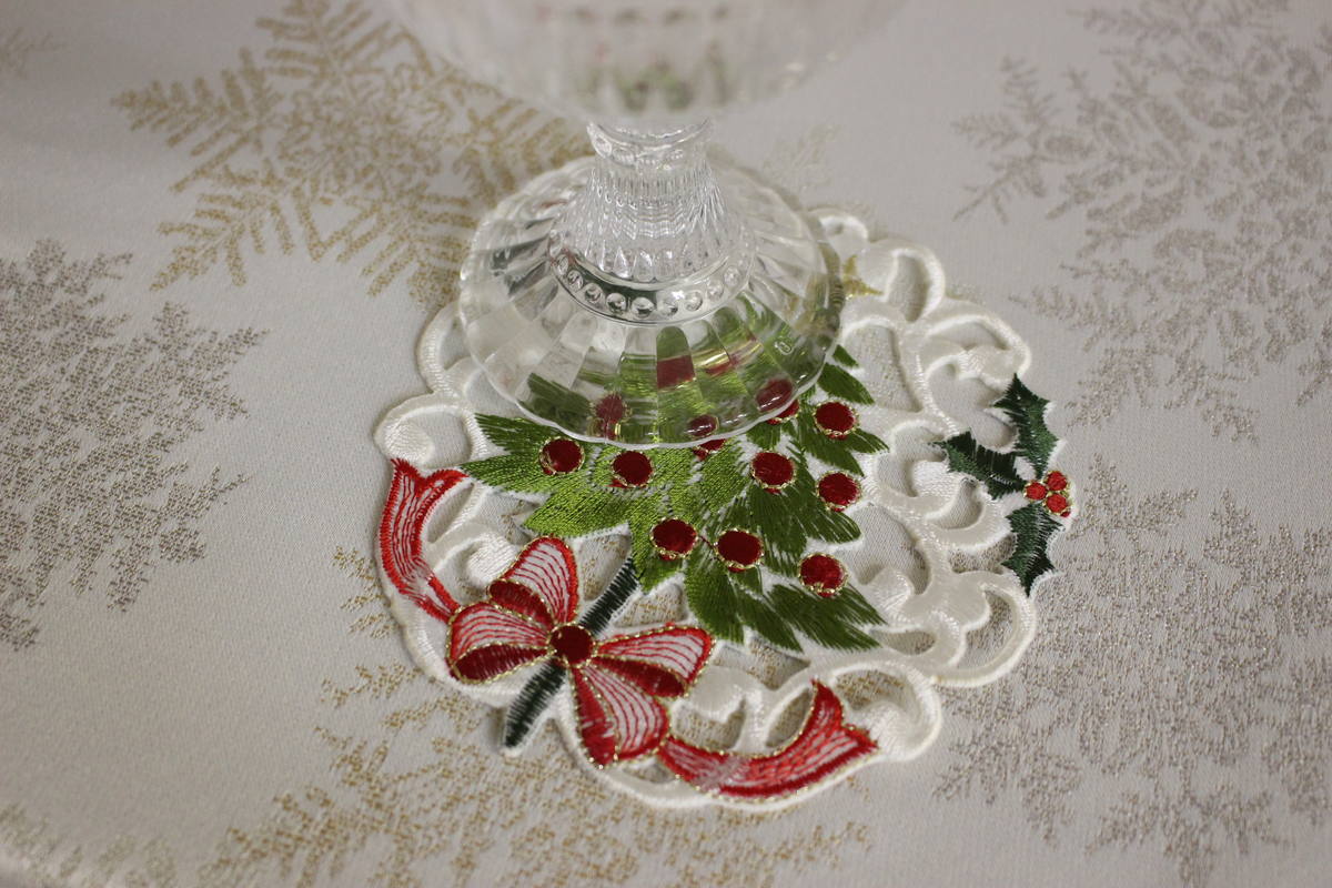 Xmas ツリー 刺繍 コースター 約12cm｜アミブルージュ