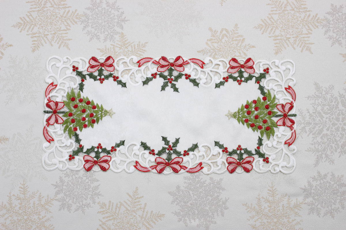 Xmas ツリー 刺繍 テーブルセンター 約20×40cm