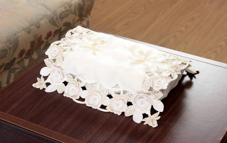 コード刺しゅう ティッシュボックスカバー 約26×12×11cm [Champagne]