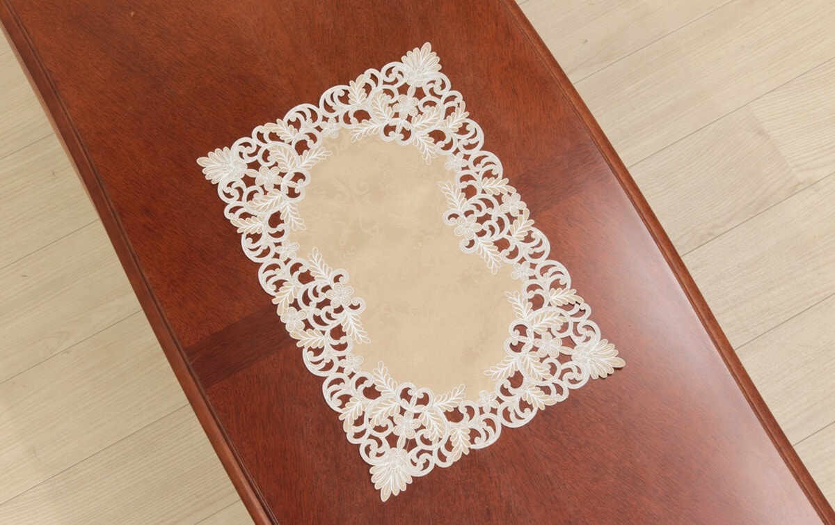 テーブルセンター コード刺繍 約30×45cm [Victorian Damask