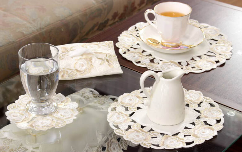 コード刺しゅう コースター 約12cm [Champagne]