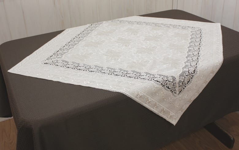 ローズ柄ジャカード織＆ギュピール テーブルクロス　約85×85cm [gracieux]