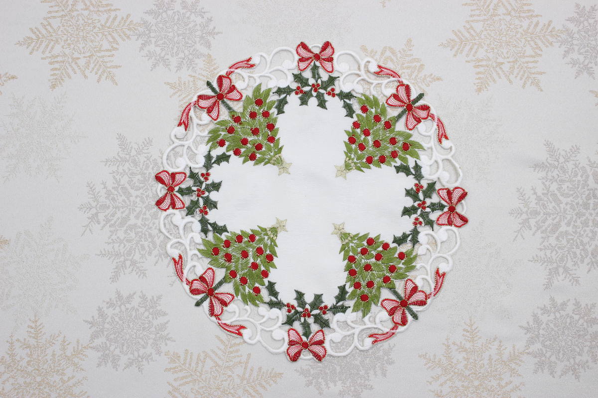 Xmas ツリー 刺繍 ドイリー 約30cm