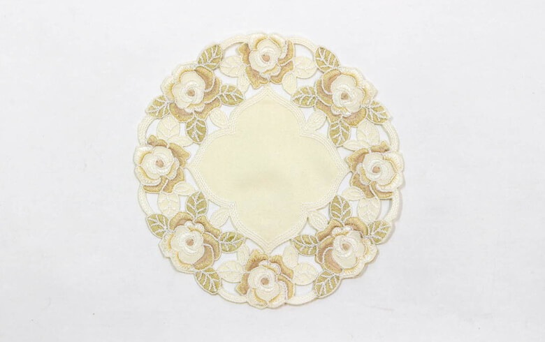 コード刺しゅう ドイリー 約20cm [Champagne]