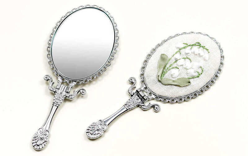 リボン刺繍 ハンドミラー スズラン 約18×7.5cm