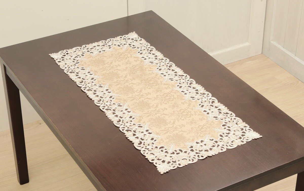 テーブルセンター コード刺繍 約40×90cm [Victorian Damask
