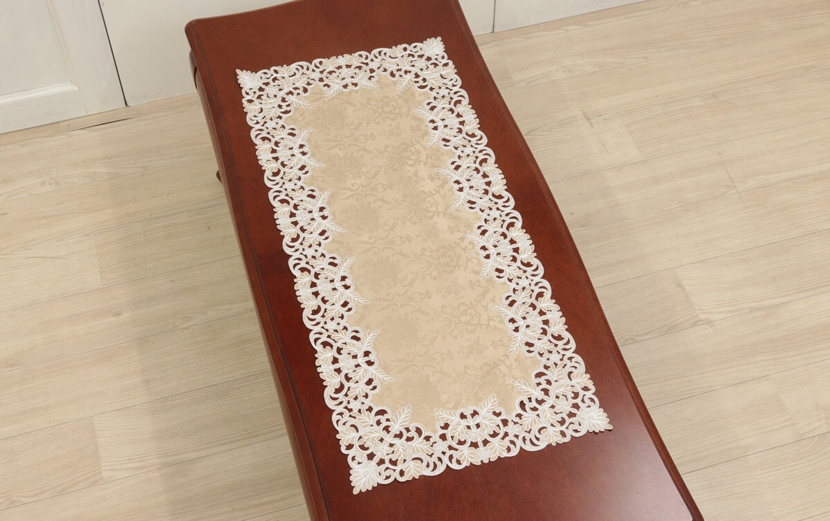 花柄刺繍 テーブルセンター 約30cm x 75cm テーブルセンター コード刺繍 約40×90cm [Victorian Damask