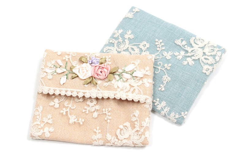 Florist リボン刺繍 ミニティッシュケース 約10×12cm｜インテリア