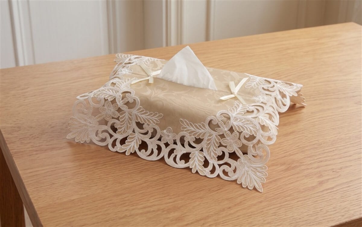 ティッシュボックスカバー コード刺繍 約12×26×11cm [Victorian Damask