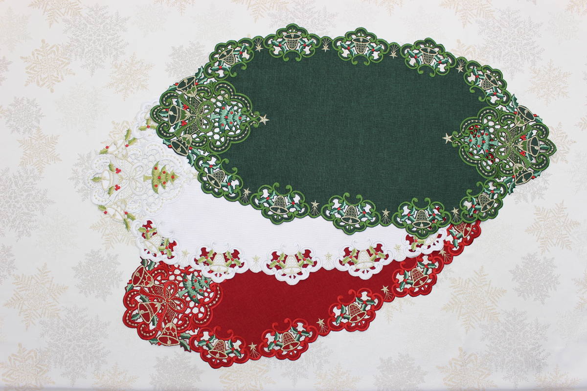 Xmas 刺繍 テーブルセンター 約40×75cm