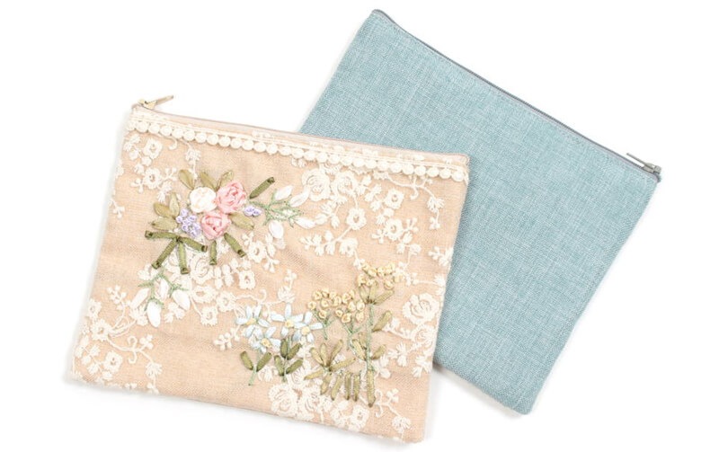 Florist リボン刺繍 マルチケース 約14×18cm｜インテリアレース