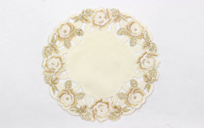 コード刺しゅう ドイリー 約25cm [Champagne]