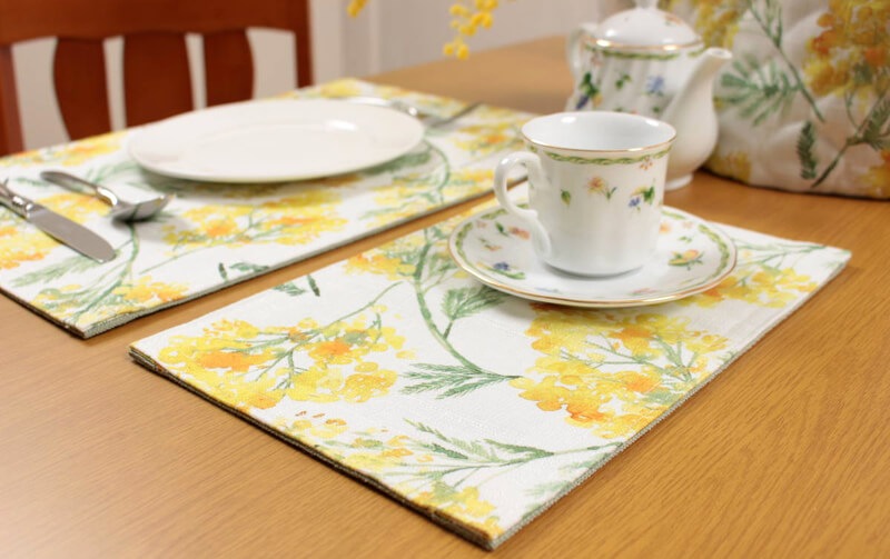 ミモザ柄プリント ティーマット 約20×30cm [la mimosa]