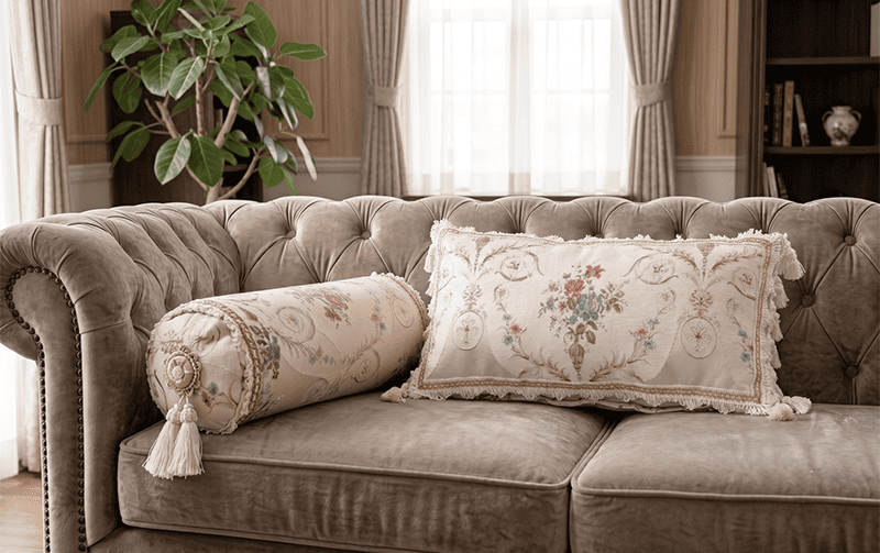 Décor CLASSIQUE ボルスタークッション 花柄 タッセル 選べる2タイプ】タッセル付き花柄クッション（ピロー/ボルスター