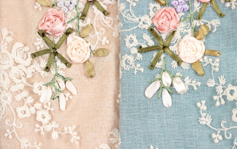 リボン刺繍 巾着Ｌ　約17×22cm [Florist]
