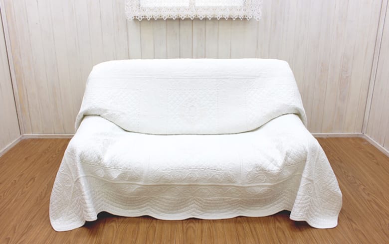 romanice 刺繍入りコットンキルト マルチカバー 約195×195cm