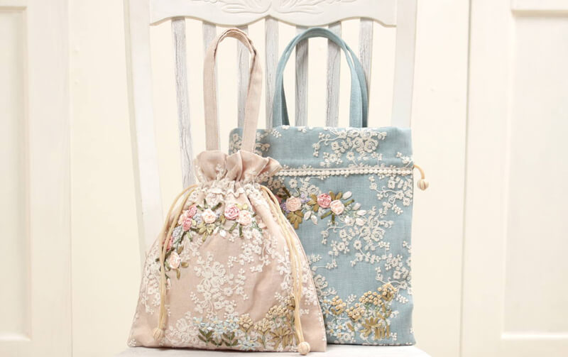 リボン刺繍 バッグ　約25×29cm [Florist]