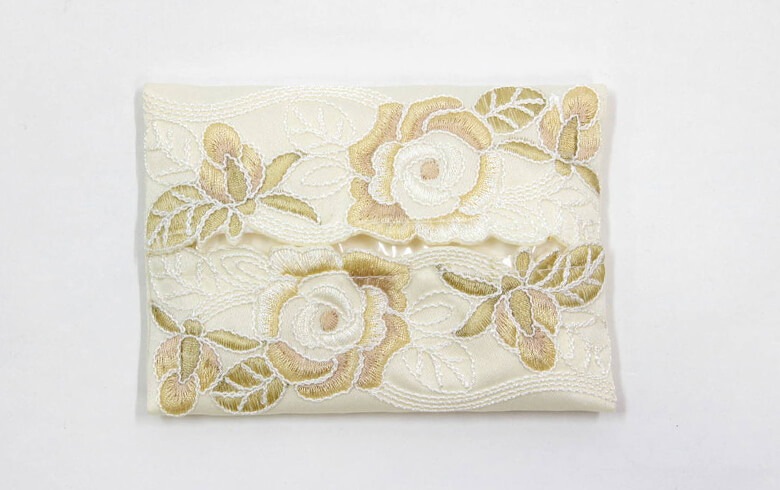 コード刺しゅう ミニティッシュケース 約9×12cm [Champagne]