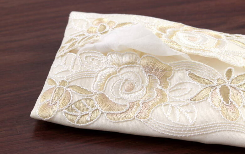 コード刺しゅう ミニティッシュケース 約9×12cm [Champagne]