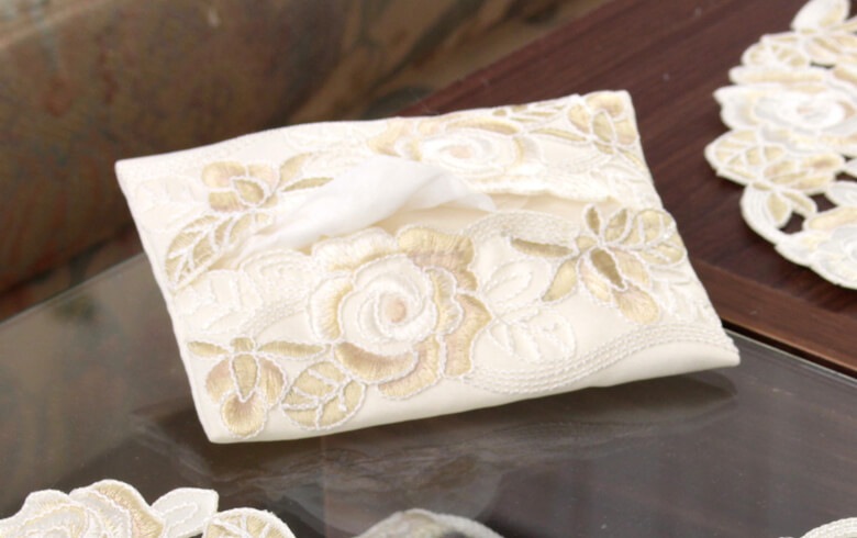 コード刺しゅう ミニティッシュケース 約9×12cm [Champagne]