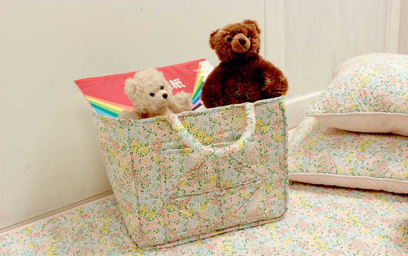 コットンキルト ソフトバスケット 約31×26×25cm [Flower Picnic]