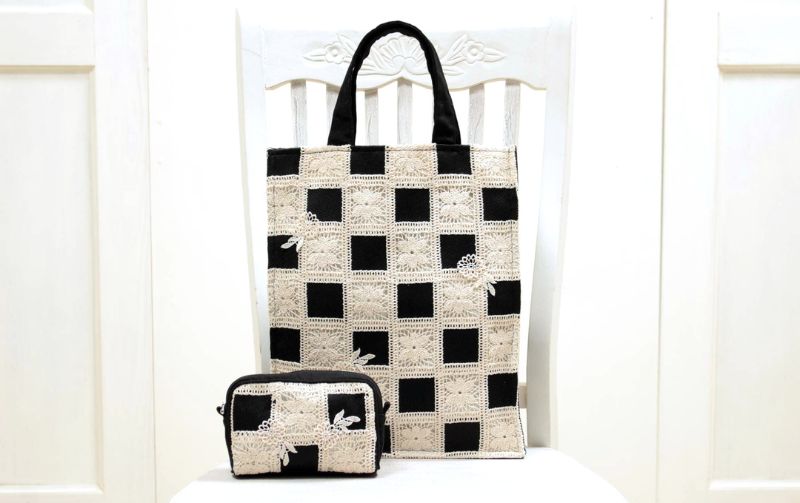 クロシェ風レースづかい Ａ４バッグ 約35×28×7cm [petit fenetre]