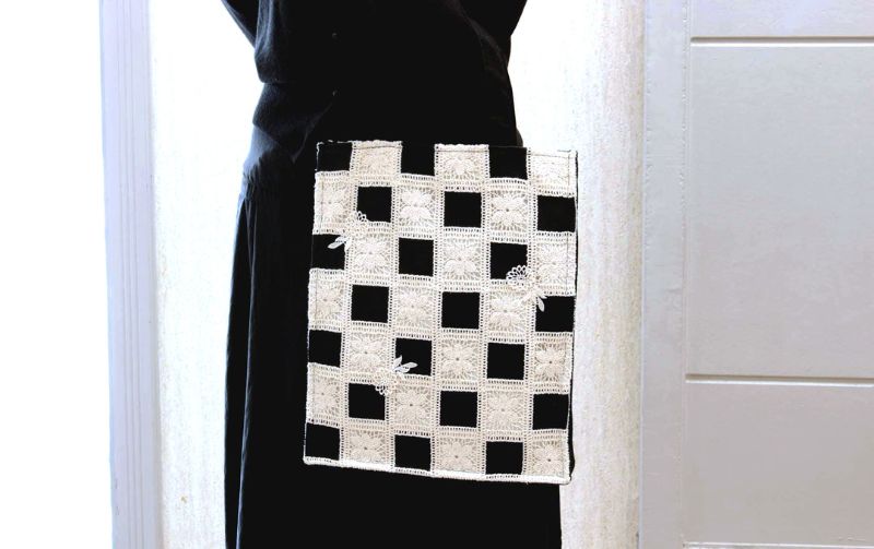 クロシェ風レースづかい Ａ４バッグ 約35×28×7cm [petit fenetre]
