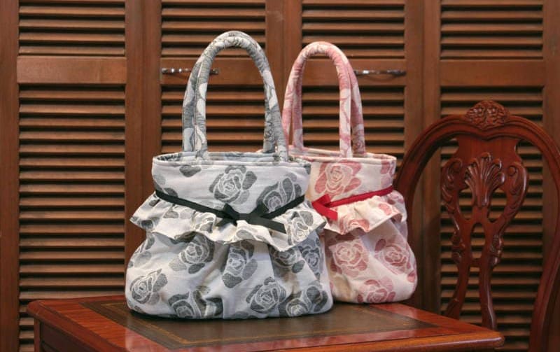 バラ柄ジャカード バッグF 約22×25×13cm [Rosette Charm]｜インテリア