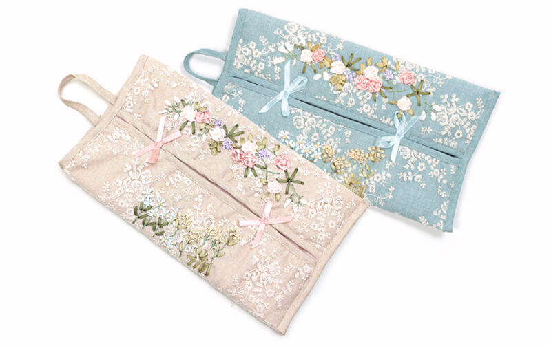 Florist リボン刺繍 ティッシュボックスカバー 約20×35cm｜アミ