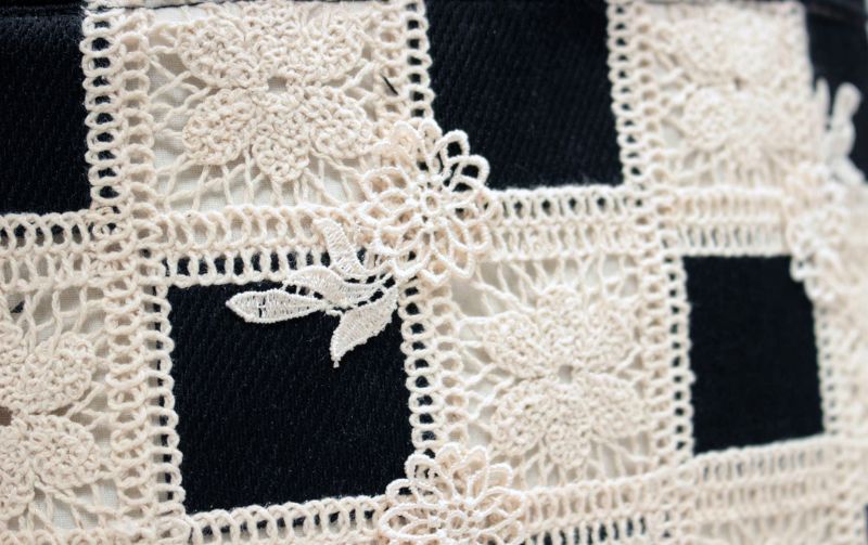 クロシェ風レースづかい ミニトートバッグ 約21×30×10cm [petit fenetre]