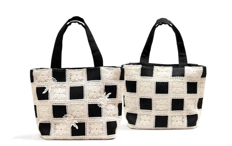 クロシェ風レースづかい ミニトートバッグ 約21×30×10cm [petit fenetre]