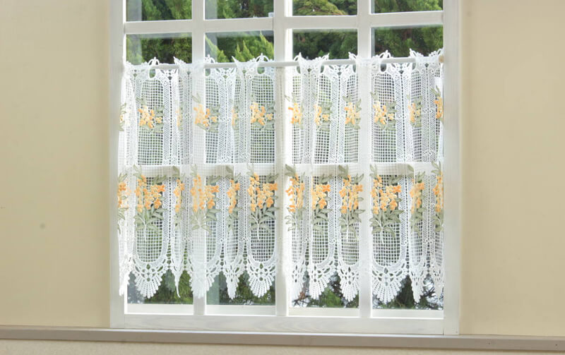 ミモザ柄ギュピールレース カフェカーテン 約126×60cm [la mimosa]