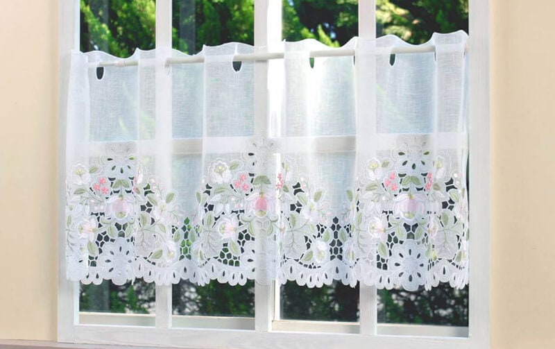 Danube カロチャ調刺繍 カフェカーテン 約120×45cm｜インテリアレース