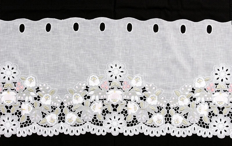 Danube カロチャ調刺繍 カフェカーテン 約120×45cm｜インテリアレース