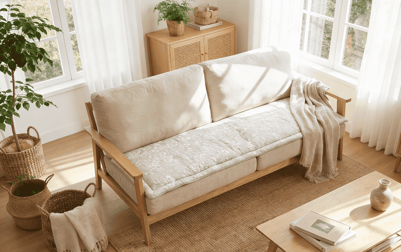 ロングシートクッション コットンキルト 約50×120cm [Jardin d’Argent]