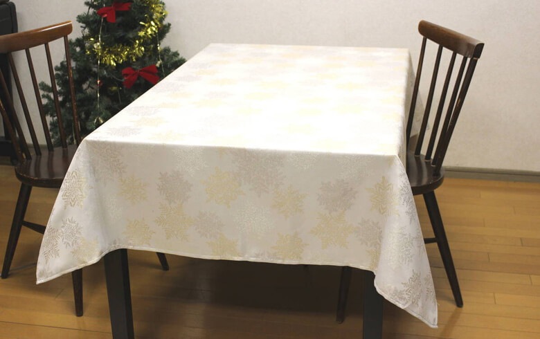 撥水加工ジャカード織 テーブルクロス 約130×170cm [Snow crystal]