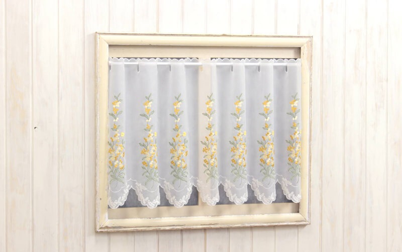 【SALE】ミモザ刺繍 カフェカーテン 約135×60cm