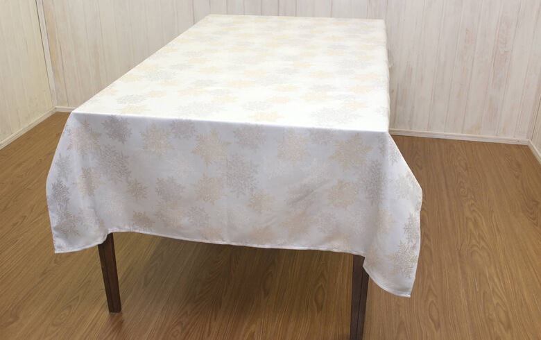 撥水加工ジャカード織 テーブルクロス 約130×230cm [Snow crystal]