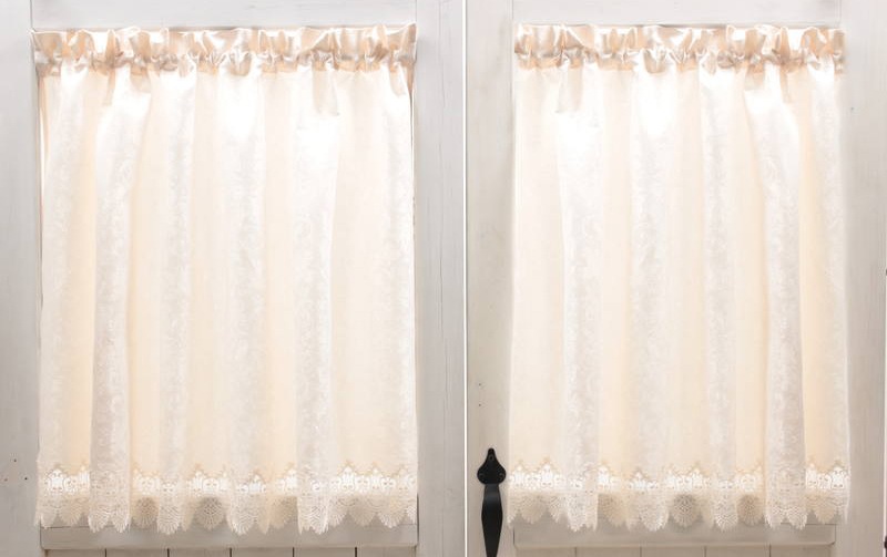 レース＆撥水ジャカード カフェカーテン 約150×90cm [Eternelle]