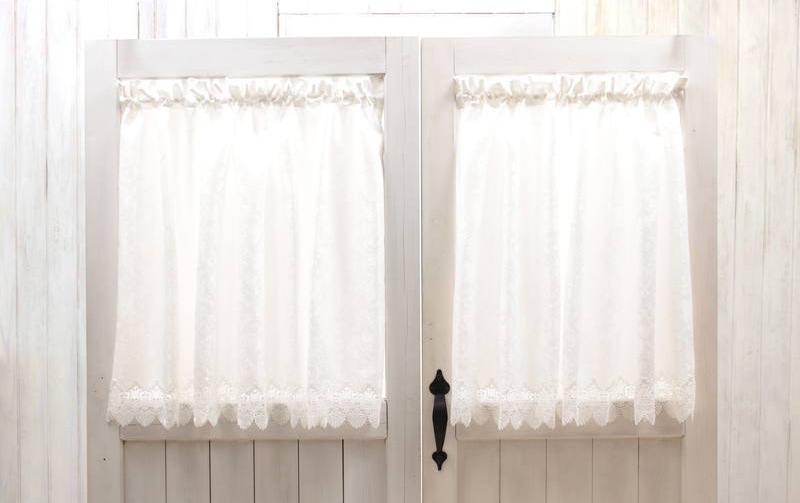 レース＆撥水ジャカード カフェカーテン 約150×90cm [Eternelle]