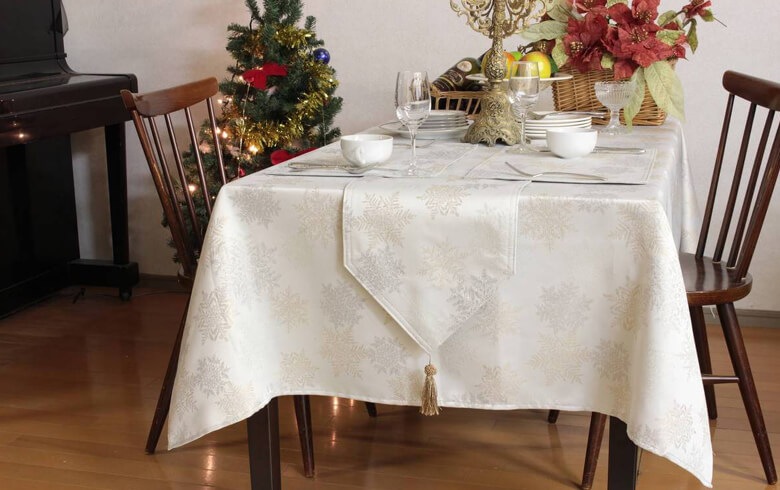 撥水加工ジャカード織 テーブルランナー 約30×180cm [Snow crystal]