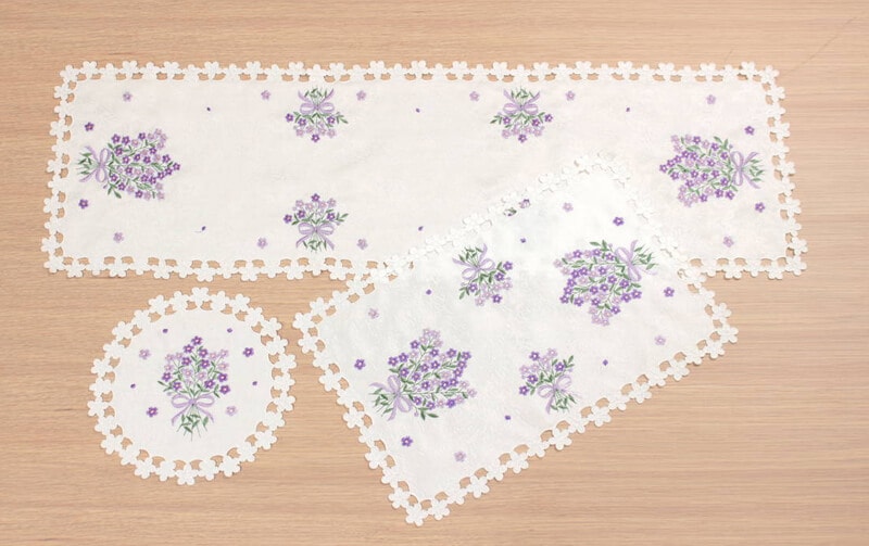 Flax コード刺繍 テーブルセンター 約25×40cm｜インテリアレース