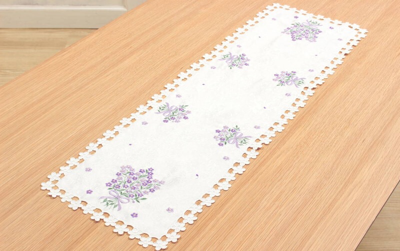 Flax コード刺繍 テーブルセンター 約25×80cm｜インテリアレース