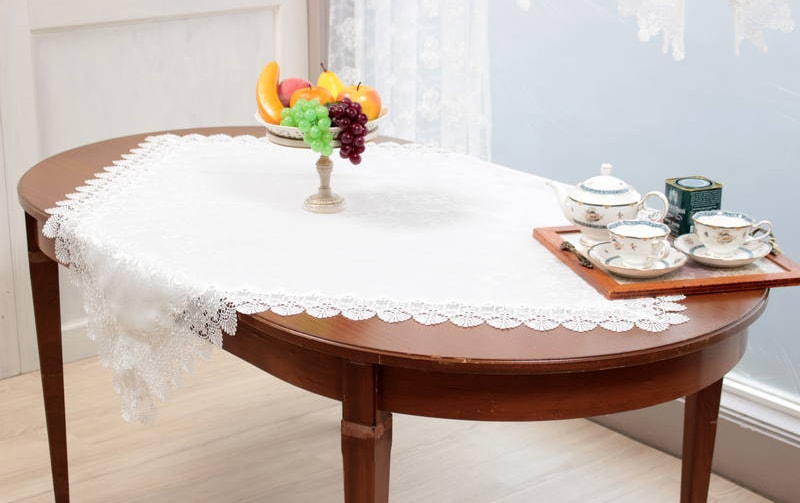 レース＆撥水ジャカード テーブルクロス 約110×110cm [Eternelle]