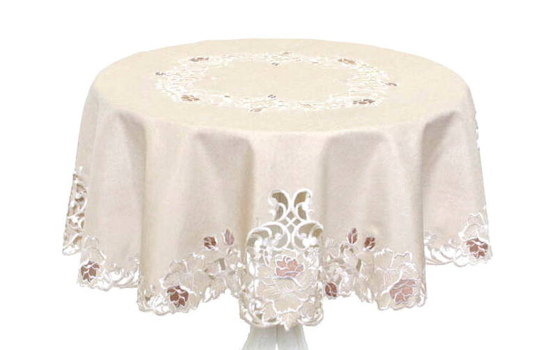 カットワーク刺繍 テーブルクロス 約100cm [Rose Metopes]