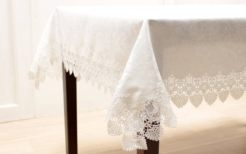 レース＆撥水ジャカード テーブルクロス 約130×170cm [Eternelle]