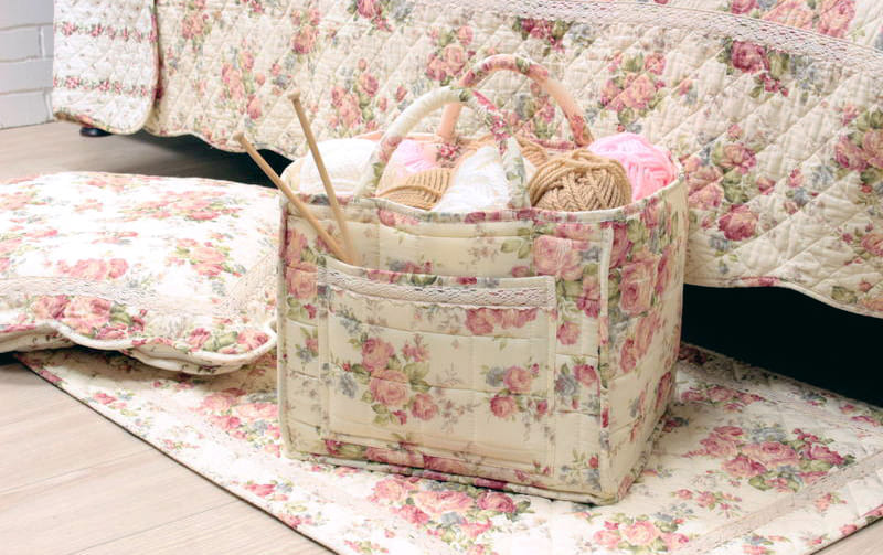 コットンキルト ソフトバスケット 約31×26×25cm [Rose Mellow]