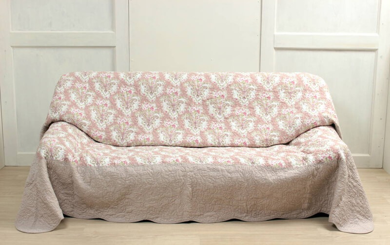 両面使用できる綿100％水洗いキルトマルチカバー 薔薇柄ピンク