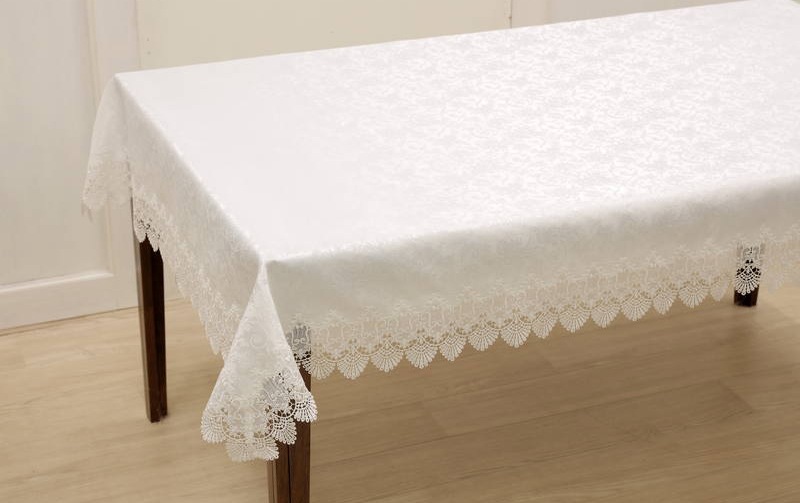 レース＆撥水ジャカード テーブルクロス 約130×200cm [Eternelle]