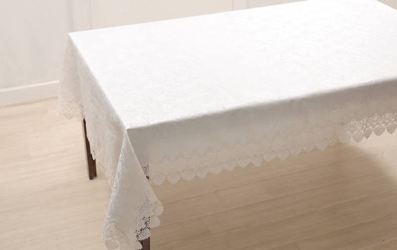 レース＆撥水ジャカード テーブルクロス 約130×230cm [Eternelle]